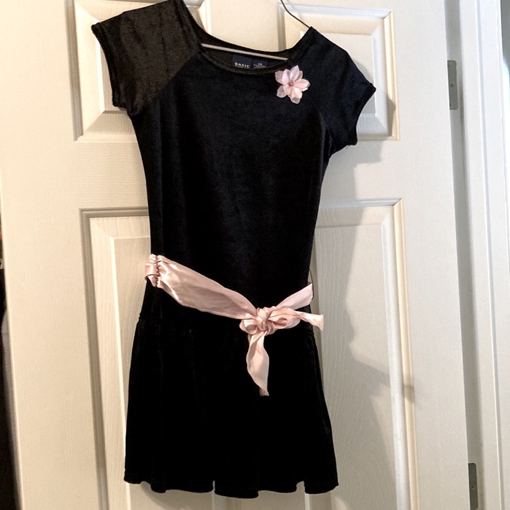 Girl’s Velvet Dress with Pink Ribbon and Flower